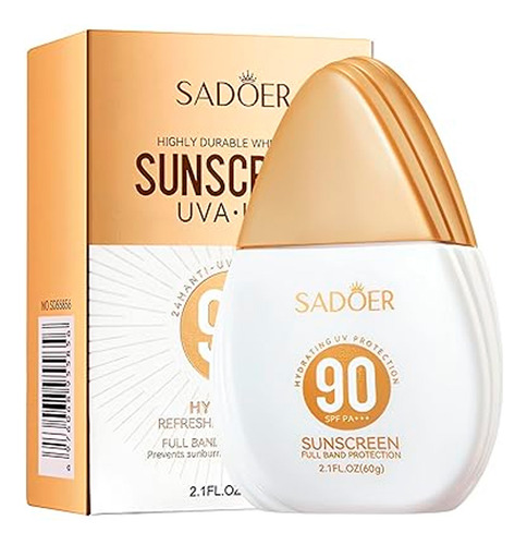 Sadoer Protector Solar SPF 90 PA+++ Hidratante Alta Duración 2.1 FL OZ 60g Protección UVA y UVB Resistente al Agua