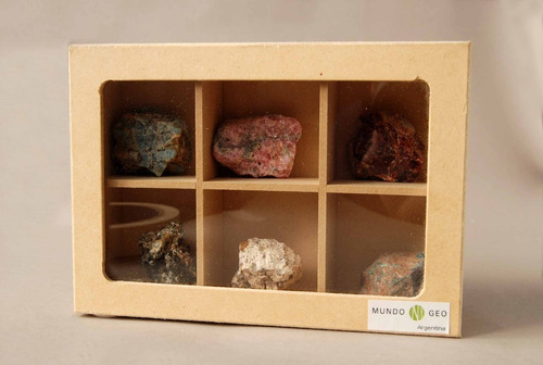 Imagen 1 de 3 de Colecciones En Madera: Caja De Fibrofacil Con 6 Minerales