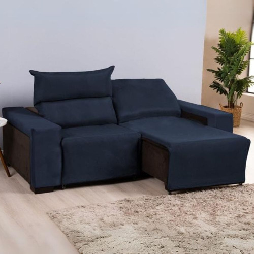 Presente De Natal Capa Sofá Retrátil 2 Lugares Elastex Nobre Cor 1,00m - Azul Marinho Liso