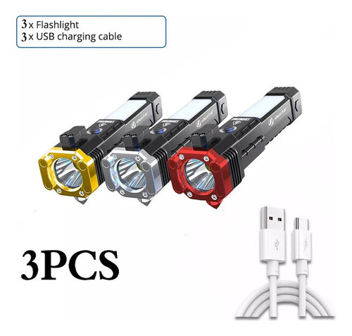 Luz De Trabajo Multifuncional, Linterna De Autodefensa Para Color De La Luz 3pcs