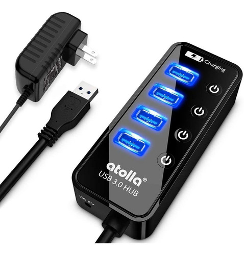 Powered Usb Hub, Atolla 4-port Usb 3.0 Hub With 4 Usb 3.0 Da