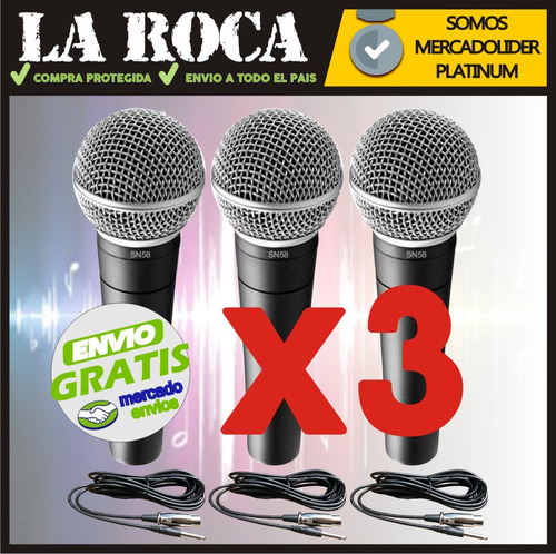 Imagen 5 de 10 de Kit 3 Microfono Parquer Sn58b Profesional Funda Cable Envio
