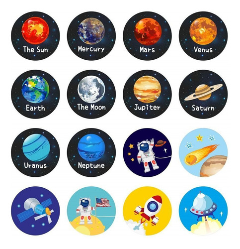 1000 Stickers Planetas Calcomanias Sistema Solar Cumpleaños