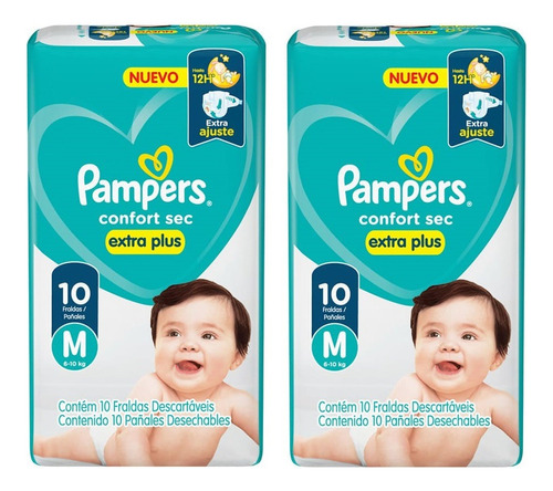 Pack X2u Pañales Para Bebes Pampers Confort Sec Talle M 10u Género Sin género Tamaño Mediano (M)