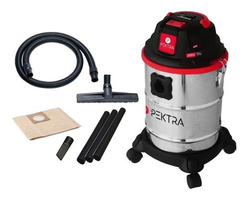 Imagen 3 de 10 de Aspiradora De tacho Pektra PKTVC90 15L plateada, negra y roja 220V-240V 50Hz
