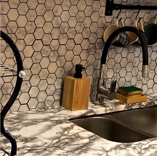 Azulejo Vinil Adhesivo Venecitas 3d Hex Marmol -25.5x25.5 Cm