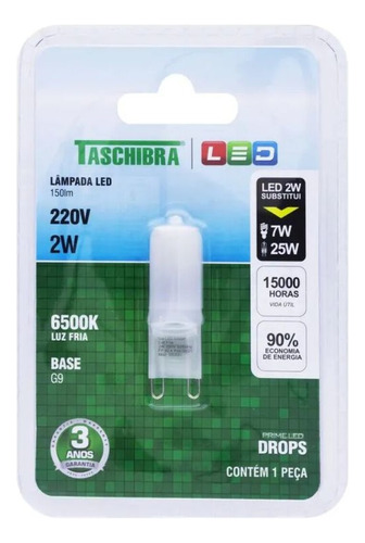 Lâmpada De Led G9 Drops 2w 6500k 220v Taschibra Novo