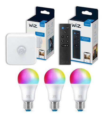 Wiz Ampolleta Color E27 X3 + Control + Sensor De Movimiento