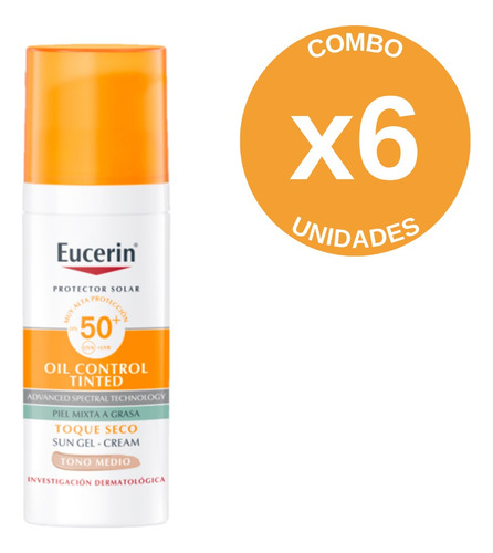 Combo X6 Eucerin Solar Fps 50 Oil Control Tono Medio 50 Ml