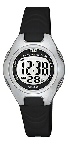 Q&q Reloj Digital Malla Pvc Esfera Plateada M195j001y Febo Color De La Correa Negro Color Del Fondo Gris
