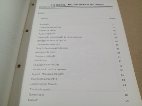 S10 Diesel Manual Catálogo Do Motor Maxion Hs Turbo Diesel (Usado)