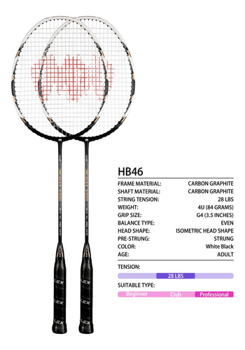 Mcalex Juego 2 Raqueta Badminton Grafito Para Patio Trasero