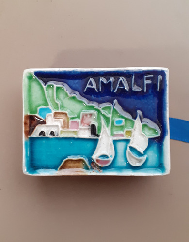 Caja Fósforo De Colección Italiana Con Tapa Cerámica Amalfi