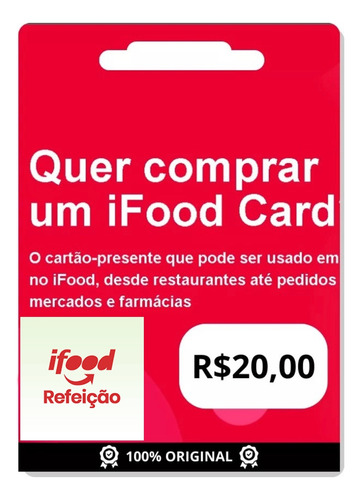Cartão Presente Ifood Digital R$20 Reais - Via Chat