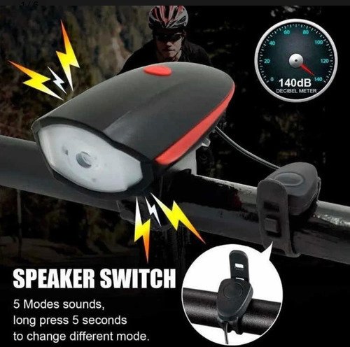 Imagen 5 de 8 de Luz Bici Delantera Led Usb Recargable 3 Funciones Con Bocina