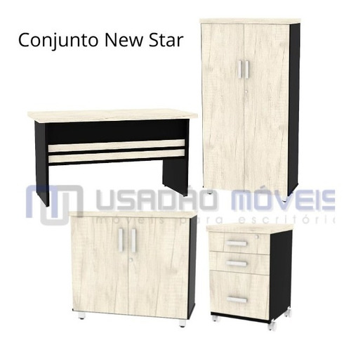 Conjunto P/ Escritório New Star 4 Pçs/ Mesa 120x60cm Cores