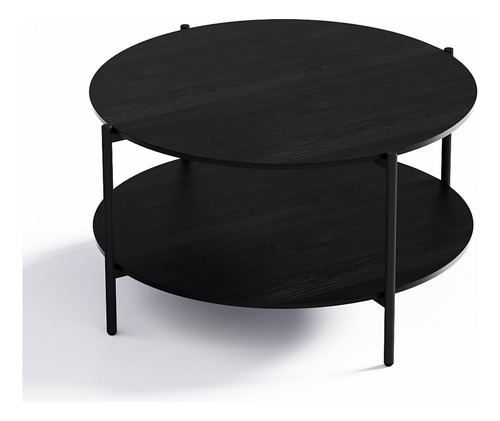 Mesa Auxiliar Redonda De 83.5 Cm 2 Niveles Madera Rústica