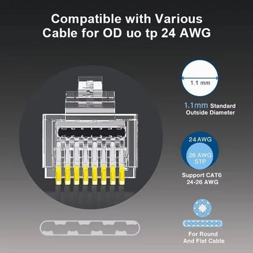50 Conectores Rj45 Cat6 Pasantes Extremos De Cable Ethernet