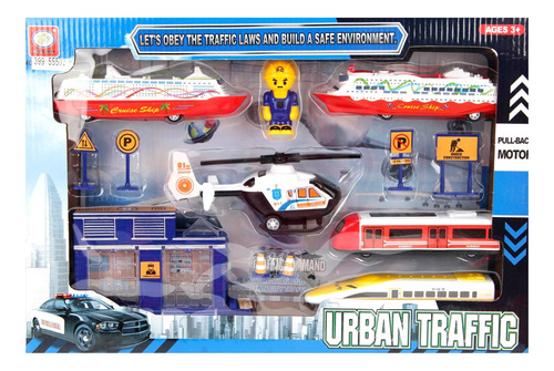 Juego Set De Trenes  Barcos Y Helicóptero  Urban Traffic