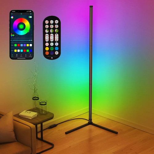 Luminária Piso Canto Com Luminária Pé Controle Remoto