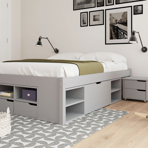 Cama Casal Multifuncional Madeira Maciça 6 Gavetas Ffwt