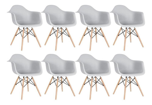 8 Cadeiras  Eames Wood Daw  Com Braços Cozinha Cores Estrutura Da Cadeira Cinza-claro