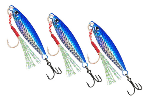 3x Señuelos Jigging Señuelos De Pesca Cebos Duros Azul