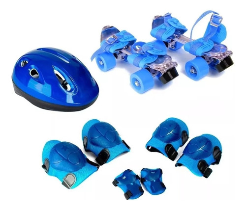 Patin Roller Extensible 28 Al 41 Azul + Protecciones + Casco
