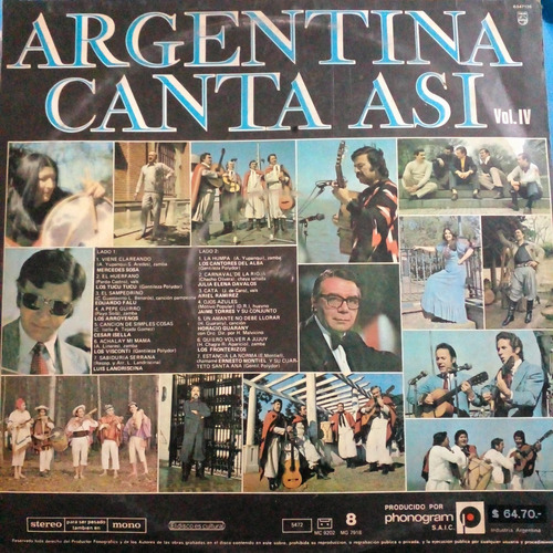 Argentina Canta Asi Vol 4 Vinilo Lp Vg M Sosa Tucu Tucu Estándar (Usado)