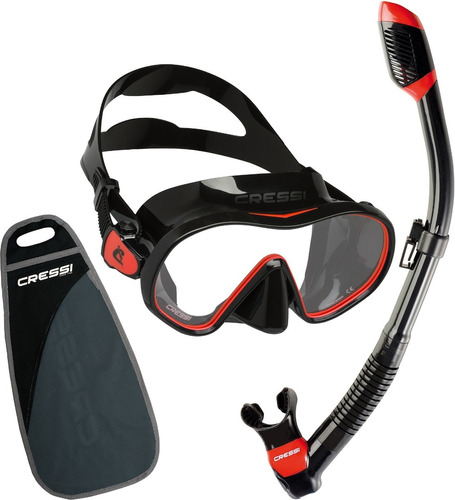 Combo Cressi F- Dual & Supernova Dry Snorkeling Y Buceo Color Negro/Rojo