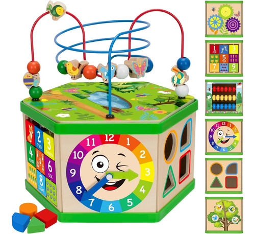 Cubo Madera Actividad Montessori Encajar 7 En 1 Didáctico