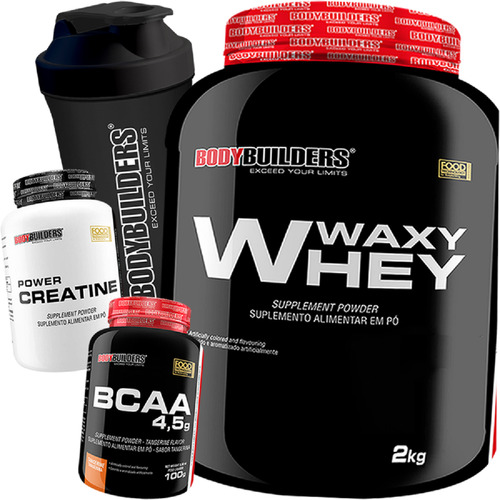 Kit Whey Protein 2kg + Bcaa + Creatina + Coqueteleira Sabor Morango