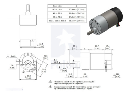 Motorreductor 37dx70l Mm Hp 12v 50:1 Encoder 64 Cpr Pololu