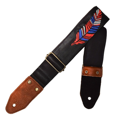 Mezclilla Bordado Pluma Tahalí Strap Kidam P/guitarra O Bajo Color Diseño Mezclilla Negro bordado pluma