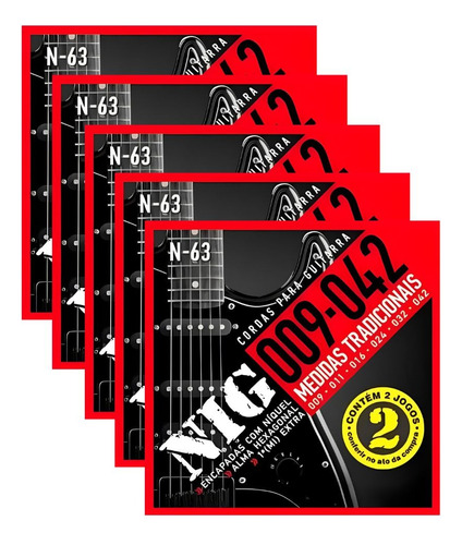 Kit 10 Encordoamentos Guitarra Nig N-63 Tensão Alta 009- 042