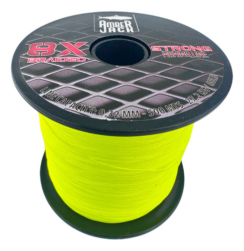 Multifilamento Amberjack 8x Bobina 500 Mts Todas Las Medidas Color Amarillo 0.32 mm - Resistencia 27.2 kg - 60 lbs