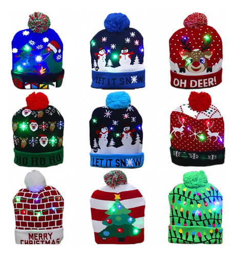 Lote 10 Gorro De N Av Id Ad Con Luz Led Regalo Navideño