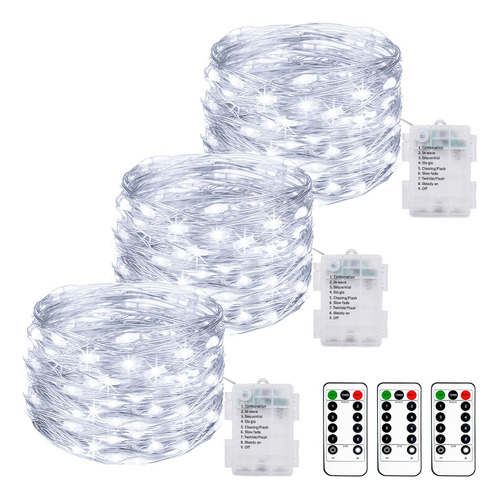 Paquete De 3 Tiras De 100 Luces Led De 33 Pies, Funciona Con