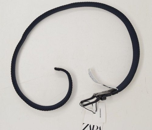 Cinturón Trenzado Reversible Zara Hombre Azul Oscuro Y Negro Lisa 90 - 105 Cm