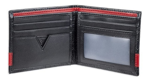 Cartera Guess Billetera Plegable Delgada De Cuero Hombre Color Negro Diseño De La Tela Liso