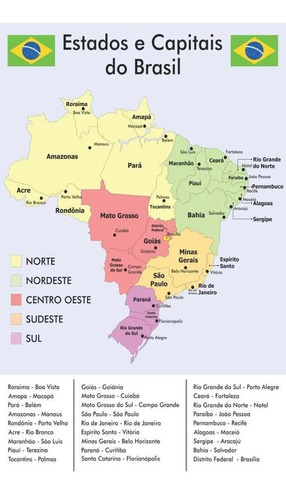 Banner Didático Mapa Dos Estados E Capitais Do Brasil