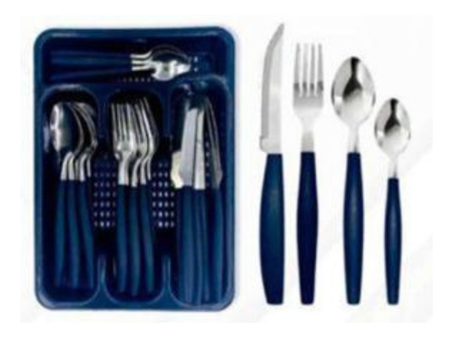 Kit De Talheres Inox Canadá 25 Peça Colher Garfo Faca Kehome Cor Azul