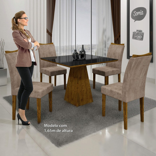 Mesa de comedor con tapa de cristal negro, 4 sillas Df