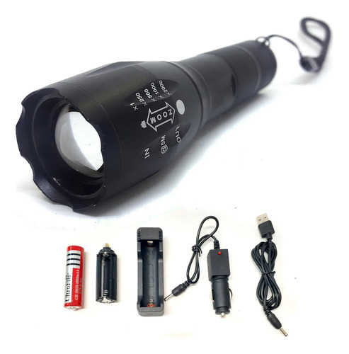 Linterna Tactica Led Con Cargador Incluido Profecional Nueva Blanco Negro
