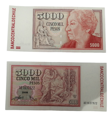 Billete De 5.000 Pesos, Año 2008 Papel Algodón. Nuevo, Unc.