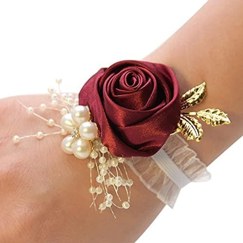 Pulsera Flor Rosa Corsage Damas Honor Novia Muñeca Mano Vino