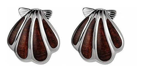 Sterling Silver Koa Wood Sunrise Shell Stud Pendientes