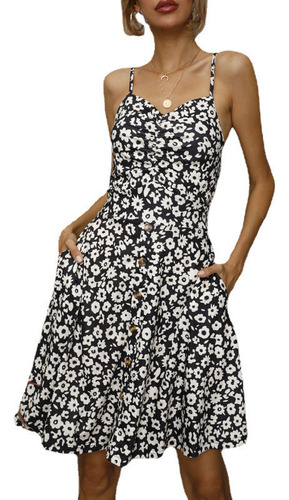 Vestido Tirantes Sexy Falda Floral Con Estampado De Verano