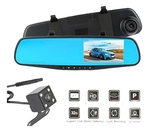 Espejo Retrovisor + Cámara Frontal Y Cámara Retroceso Hd