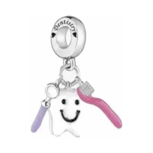 Hermoso Charm Premium Dentista Muelita Cepillo Dientes Plata